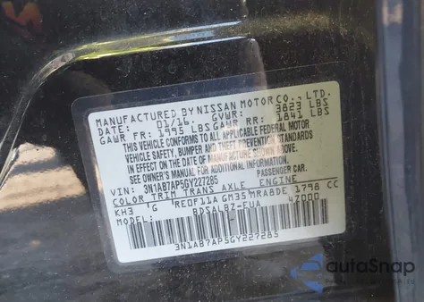 2016 Nissan Sentra S z USA, uszkodzony, nr VIN 3N1AB7AP5GY227285
